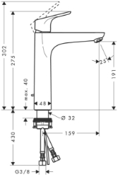 Bild von HANSGROHE Focus Einhebel-Waschtischmischer 190 mit Zugstangen-Ablaufgarnitur, 31608000