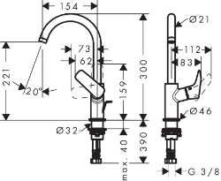 Bild von HANSGROHE Logis Einhebel-Waschtischmischer 210 mit Schwenkauslauf 120° und Zugstangen-Ablaufgarnitur,  71130000