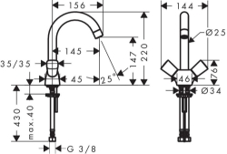 Bild von HANSGROHE Logis 2-Griff Waschtischarmatur ohne Ablaufgarnitur,  71221000