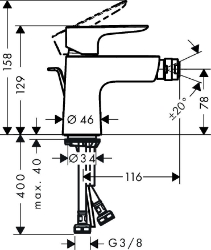 Bild von HANSGROHE Talis E Einhebel-Bidetmischer mit Zugstangen-Ablaufgarnitur,  71720000