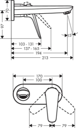 Bild von HANSGROHE Novus Einhebel-Waschtischmischer Unterputz mit Auslauf 195 mm für Wandmontage,  71127000