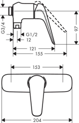 Bild von HANSGROHE Novus Einhebel-Brausemischer Aufputz mit Stichmass 153 mm,  71061000