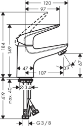 Bild von HANSGROHE Novus Einhebel-Waschtischmischer 70 CoolStart mit Push-Open Ablaufgarnitur,  71022000