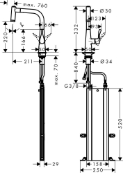 Bild von HANSGROHE M71 Metris Einhebel-Küchenmischer 220 mit Ausziehbrause und sBox,  73800000