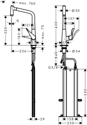 Bild von HANSGROHE M71 Metris Einhebel-Küchenmischer 320 mit Ausziehbrause und sBox,  73801000