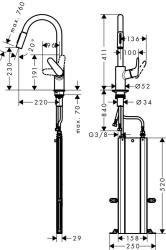 Bild von HANSGROHE M41 Focus Einhebel-Küchenmischer 240 mit Ausziehbrause und sBox,  73880000