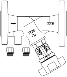 Bild von OVENTROP Strangregulierventil „Hydrocontrol VFC“ PN 16 Flansch/Ansi, 2 Messventile, GG25, DN 32, Art.Nr. : 1062948