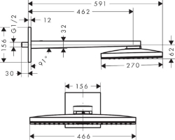 Bild von AXOR ShowerSolutions Kopfbrause 460/300 1jet mit Brausearm und eckiger Rosette, Art.Nr. 35278000