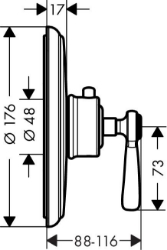 Bild von AXOR Montreux Thermostat Highflow 59 l/min Unterputz mit Hebelgriff, Art.Nr. 16824000