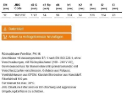 Bild von JRG CleanLine Filter mit Rückspülautomat, PN 16, DN32 - Art.Nr. : 1871.032