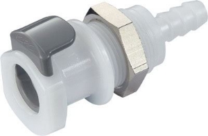 Bild von CPC Kupplungen 1/4 Hose Barb Valved Panel Mount  Acetal (POM) Coupling Body - 25 Stk,  Art.Nr. : APCD16004