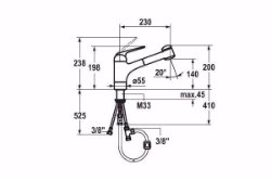 Bild von KWC DOMO Küche chromeline A 230 Hebelmischer Auszugbrause mit SprayClean bis 700 mm ausziehbar Spra, chromeline, flex-PEX 3/8",A230, Art.Nr. : 10.065.033.000FL