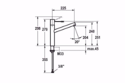 Bild von KWC ONO Küche edelstahl A 225 Hebelmischer Schwenkauslauf 270° Neoperl Caché, stahl, flex-PEX 3/8", Art.Nr. : 10.151.023.700FL