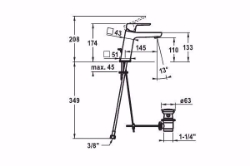 Bild von KWC MONTA Waschtisch chromeline A 145 Hebelmischer Auslauf fest Neoperl Perlator SSR, Schwenkstr, chromeline, mit Ablaufventil, flex-PEX 3/8", Mitte Kaltstellung, Art.Nr. : 12.411.033.000FL