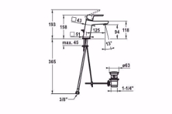 Bild von KWC MONTA Waschtisch chromeline A 125 Hebelmischer Auslauf fest Neoperl Perlator SSR, Schwenkstr, chromeline, ohne Ablaufventil, flex-PEX 3/8", Art.Nr. : 12.411.052.000FL