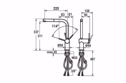 Bild von KWC LIVELLO Küche edelstahl A 225 Hebelmischer Auszugauslauf Neoperl Caché bis 600 mm ausziehb, stahl,wegnehmb.,seitenbedient, flex-PEX 3/8", Art.Nr. : 10.231.053.700FL