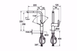 Bild von KWC LIVELLO Küche chromeline A 225 Hebelmischer Auszugauslauf Neoperl Caché bis 600 mm auszieh, chromeline, seitenbedient, flex-PEX 3/8", Art.Nr. : 10.231.103.000FL