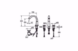 Bild von KWC ZOE Waschtisch chromeline A 150 Zweigriffmischer Schwenkauslauf 90° Neoperl Caché OptimalS, chromeline, mit AV, 3-Loch, flex-PEX 3/8", Art.Nr. : 12.203.151.000FL