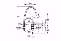 Bild von KWC ERA Küche edelstahl A 230 Hebelmischer Schwenkauslauf 150° oder 360° Neoperl Perlator lam, Stahl, flex-PEX 3/8", A230, Gravity Spout, Art.Nr. : 10.392.024.700FL