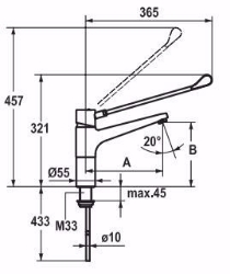 Bild von KWC GASTRO Küche Schwenka. A225, chromeline, langer Hebel,, flex-PEX 3/8", Art.Nr. : 24.501.103.000LLFL