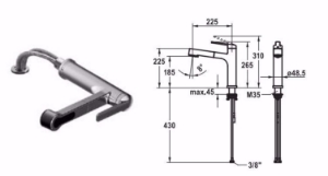 Bild von KWC DOMO , 6.0 Küche chromeline A 225 Hebelmischer Auszugbrause SprayClean - aktive Kalkbeseitigung, chromeline, wegnehmbar,flex-PEX 3/8", Art.Nr. : 10.661.053.000FL