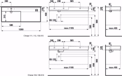 Bild von Laufen KARTELL BY LAUFEN - Waschtisch, Ablage rechts, mit verdecktem Ablauf, 1200 x 460 x 120 400, LCC-weiss 1 Hahnloch/ohne Überlauf, Art.Nr. : H8133324001111