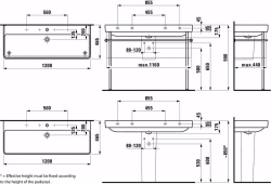 Bild von Laufen Pro S - Waschtisch, auch als Doppelwaschtisch einsetzbar, 1200 x 460 x 175, 000, weiss, 1 Hahnloch, Art.Nr. : H8149650001041