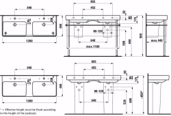 Bild von Laufen Pro S - Doppelwaschtisch PRO S 120X47 LCC WS, 1200 x 460 x 120, 400, LCC-weiss, ohne Hahnloch, Art.Nr. : H8149664001091