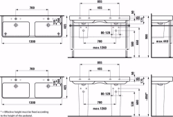 Bild von Laufen Pro S - Doppelwaschtisch PRO S 130X47 WEISS, 1300 x 460 x 175, 000, weiss, 1 Hahnloch, Art.Nr. : H8149680001041