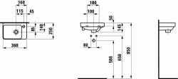 Bild von Laufen Pro S - Handwaschbecken, Armaturenbank rechts, 360 x 250 x 146, 000, weiss, 1 Hahnloch, Art.Nr. : H8159600001041