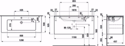 Bild von Laufen Pro S - Komplettset 1200 mm, Waschtisch 'slim' mit Waschtischunterbau 'Pro' mit 2 Schubladen, inkl. Schubladen-Ordnungssystem, 1200 x 500 x 545, 479, eiche hell, 1 Hahnloch, Art.Nr. : H8619674791041