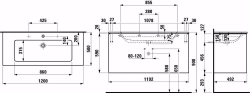 Bild von Laufen Pro S - Komplettset 1200 mm, Waschtisch 'slim' mit Waschtischunterbau 'Base' mit 2 Schubladen, inkl. Schubladen-Ordnungssystem, 1200 x 500 x 610, 261, weiss hochglanz, 1 Hahnloch, Art.Nr. : H8649632611041