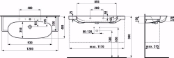 Bild von Laufen THE NEW CLASSIC - Waschtisch unterbaufähig NEWCLASSIC 120X48 WEISS, 000 weiss, 1 Hahnloch, 1200 x 480 x 165, Art.Nr. : H8138580001041