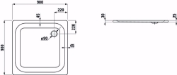 Bild von Laufen PLATINA - Duschwanne, quadratisch, Stahl emailliert (3,5 mm), extraflach (25 mm), 000 weiss, mit Schallschutz, 900 x 900 x 25, Art.Nr. : H2150020000411