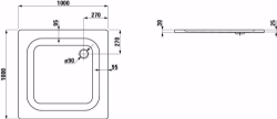 Bild von Laufen PLATINA - Duschwanne, quadratisch, Stahl emailliert (3,5 mm), extraflach (25 mm), 000 weiss, mit Schallschutz, 1000 x 1000 x 25, Art.Nr. : H2150040000411