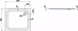 Bild von Laufen PLATINA - Duschwanne, rechteckig, Stahl emailliert (3,5 mm), extraflach (25 mm), 000 weiss, mit Schallschutz, 1000 x 900 x 25, Art.Nr. : H2150300000411