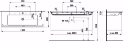 Bild von Laufen LIVING SQUARE - Waschtisch, auch als Doppelwaschtisch einsetzbar, 000 weiss, ohne Hahnloch, 1300 x 480 x 115, Art.Nr. : H8164360001091