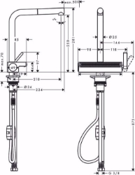 Bild von Hansgrohe Aquno Select M81 Einhebel-Küchenmischer 250, Ausziehauslauf, 2jet, Mattschwarz , Art.Nr. : 73836670