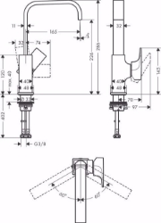 Bild von Hansgrohe Metropol Einhebel-Waschtischmischer 230 mit Hebelgriff, Schwenkauslauf und Push-Open Ablaufgarnitur, Mattschwarz , Art.Nr. : 32511670