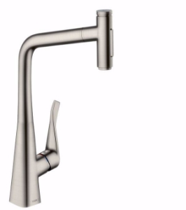 Bild von Hansgrohe Metris Select M71 Einhebel-Küchenmischer 320, Ausziehbrause, 2jet, sBox, edelstahl finish , Art.Nr. : 73816800