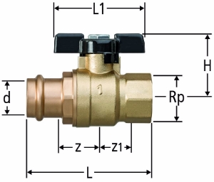 Bild von Nussbaum 82111 Optipress-Kugelhahn mit Innengewinde, mit Flügelgriff, Grösse: 28 x 1, Art.Nr. 82111.25