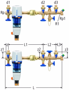 Bild von Nussbaum  31204 Standard-Verteilbatterie mit Redfil rückspülbar mit Optipress-Aquaplus-Anschlussverschraubungen 92020 / 92021, mit Anschlussflansch 12085, Grösse: 1x22x22x22, Art.Nr. 31204.21