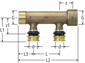 Bild von Nussbaum  84260 Optiflex-Flowpress-Verteiler, 2-fach mit Pressanschluss, Grösse: 16 x ¾ x 2, Art.Nr. 84260.21