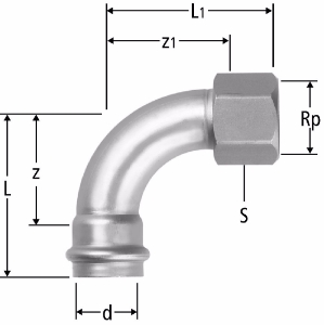 Bild von Nussbaum  80008 Optipress-Aquaplus-Bogen 90° mit Innengewinde, Grösse: 15 x ½, Art.Nr. 80008.22