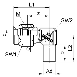 Bild von SERTO Winkelverschraubungen SERTO SO 42621 mit Einstellzapfen, M-Programm, Messing Grösse: 4 ‑ A 6, Art.Nr. :  018.2600.045