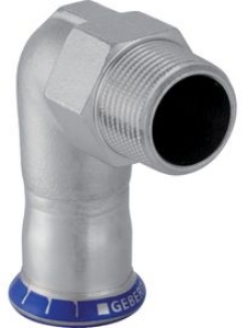 Picture of Geberit - Übergangswinkel 90° GEBERIT MAPRESS Wasser Edelstahl Rostfrei 1.4401 mit Aussengewinde, d mm: 54, R: 2, L cm: 9.4, H cm: 7.8, Z cm: 5.9, Art.Nr. : 33839