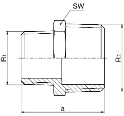 Bild von +GF+ Serie 8000 Gewindefittings Doppelnippel reduziert Siliziumbronze, R1 - R2 ″: 3/4 ‑ 1/2, Art.Nr.: 768245016