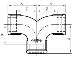 Bild von +GF+ 132 Zweibogen-T-Stück, egal, ISO/EN E2, Dimension ″: 11/2", Art.Nr.: 770132208