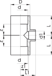 Bild von +GF+ T 90° reduziert PVC-U metrisch, Grösse: 40‑25‑40, Art.Nr.: 721200151