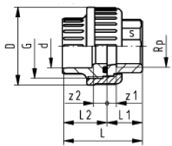 Bild von +GF+ Übergangsverschraubung PVC-U/Messing metrisch Rp PVC-U/Messing metrisch Rp, Grösse: 63‑2", Art.Nr.: 721550511